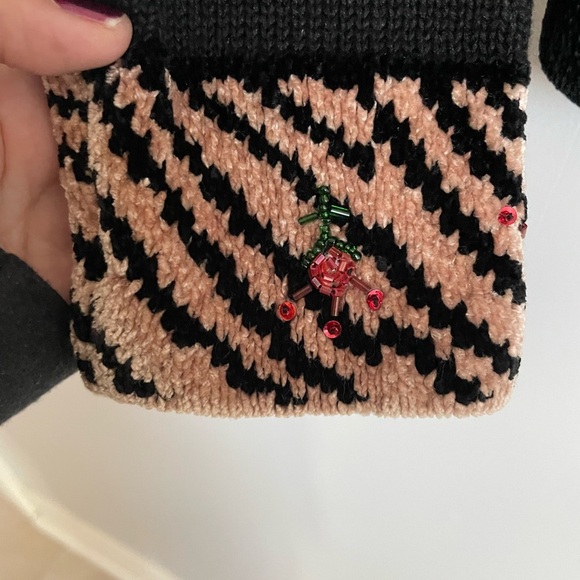 Chenille Petite Black beaded holiday Cardigan buttons chenille Jack B Quick - Picture 4 of 4